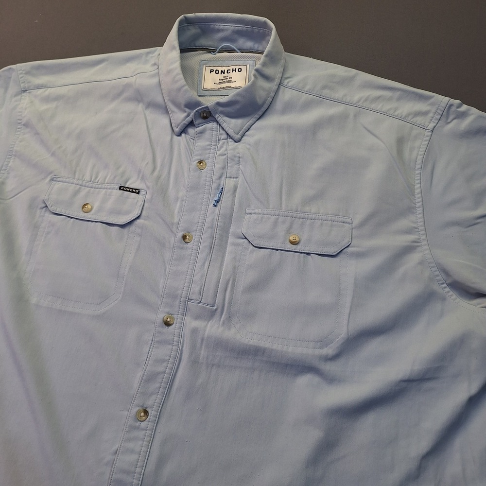 Poncho Outdoors Mens XXL Regular Fit SS Fishing Shirt Blue lightweight